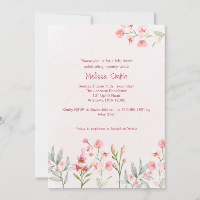 Pink Wildflower Garden Baby Shower Invitation (Front)
