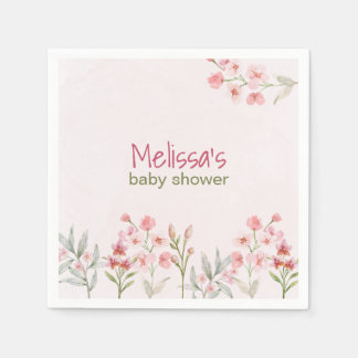 Pink Wildflower Garden Baby Shower Napkins