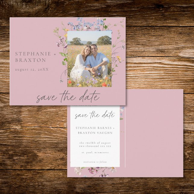 Pink Wildflower Garden Elegant Photo Save the Date Postcard (Pink Wildflower Garden Elegant Photo Save the Date Postcard)