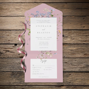 Pink Wildflower Garden Elegant Wedding All In One Invitation