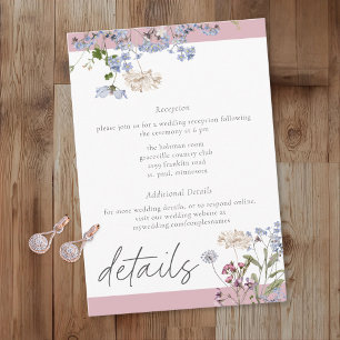 Pink Wildflower Garden Elegant Wedding Details Enclosure Card