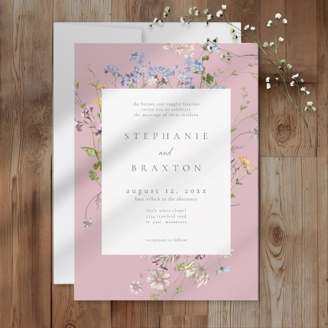 Pink Wildflower Garden Elegant Wedding Invitation (Creator Uploaded)