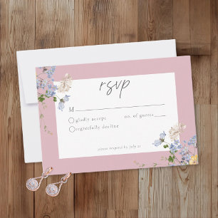 Pink Wildflower Garden Elegant Wedding RSVP Card
