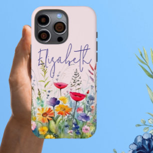Pink Wildflower Garden Feminine Script First Name iPhone 16 Pro Max Case