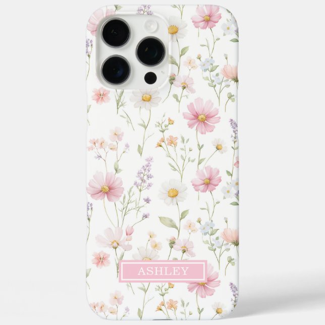Pink Wildflower Garden Monogrammed Case-Mate iPhone Case (Back)