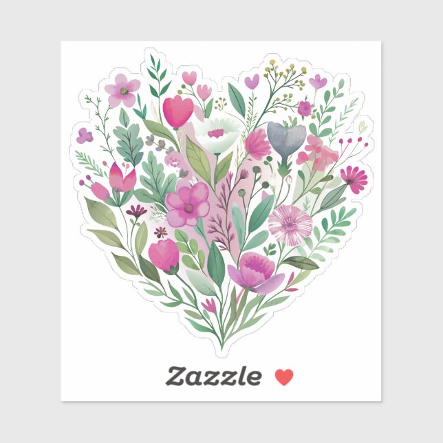 Pink Wildflower Heart Custom-Cut Vinyl Sticker (Sheet)