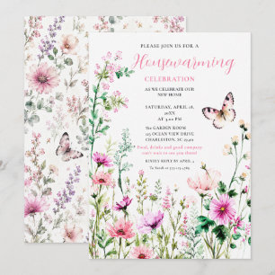 Pink Wildflower Housewarming Celebration Invitation
