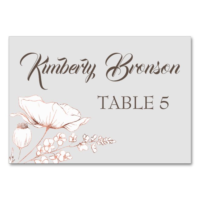 Pink Wildflower Individual Guest Names Table Card (Front)