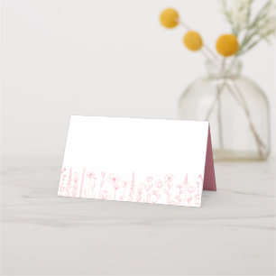 Pink Wildflower Line Art Baby Shower Place Card
