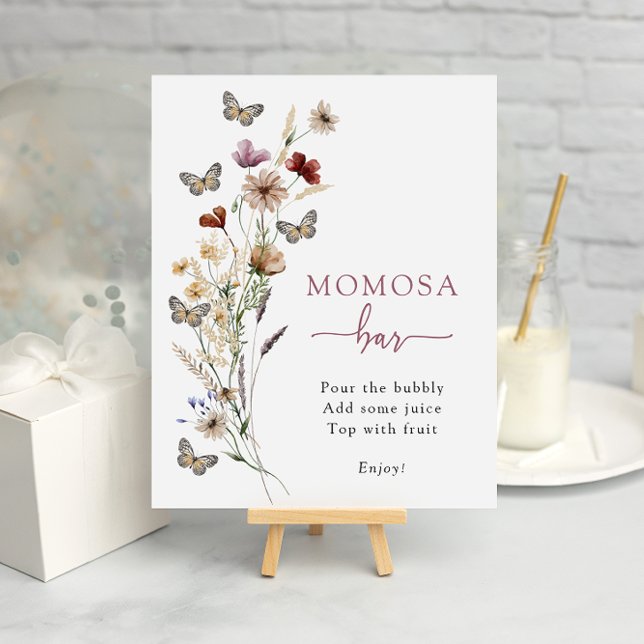 Pink Wildflower Momosa Bar Poster (Dusty Pink Wildflower Mimosa Bar Poster with Butterflies by Painted Paperie
)