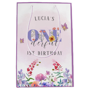 Pink Wildflower Onederful Butterfly And Bees Medium Gift Bag