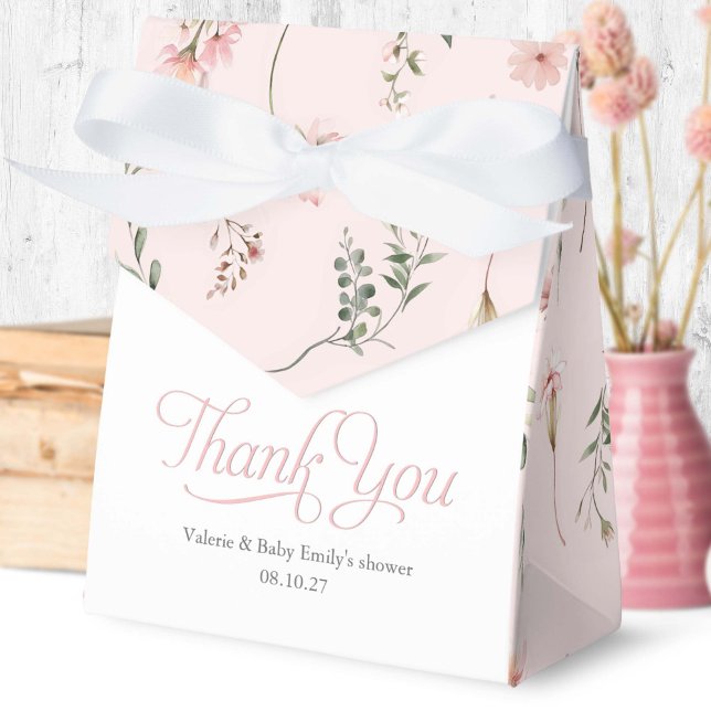 Pink Wildflower pattern elegant Baby Girl Shower  Favour Box (Pink Wildflower themed thank you favor box.)