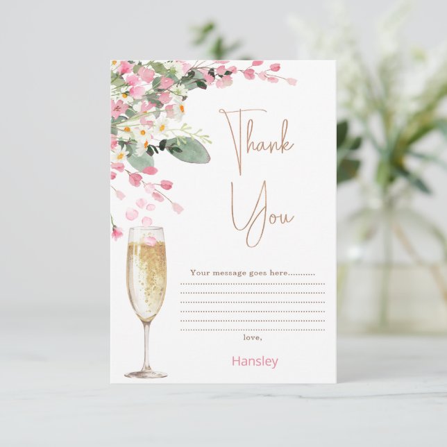 Pink Wildflower Petal Bridal Shower Thank You Card (Standing Front)