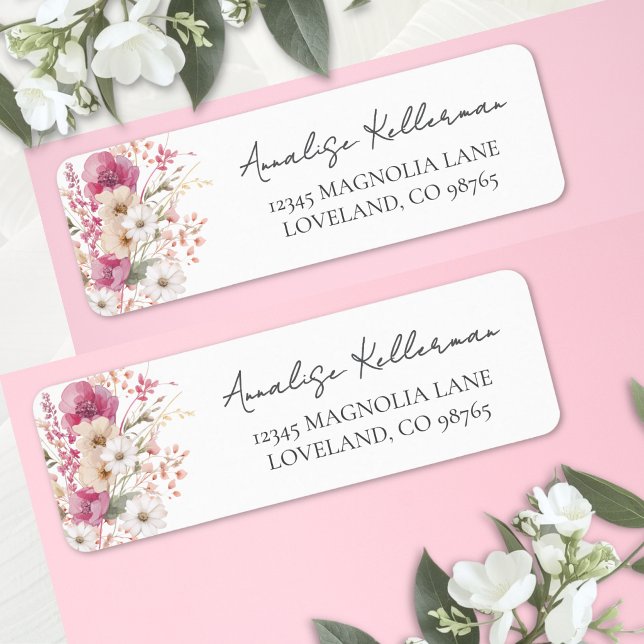Pink Wildflower Return Address Label (Pink Wildflower Return Address Label )