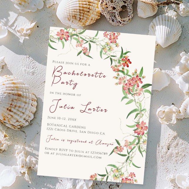 Pink Wildflower Rose Spring Bachelorette Party Invitation (Creator Uploaded)