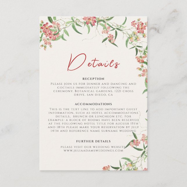 Pink Wildflower Rose Spring Garland Wedding Enclosure Card (Front)