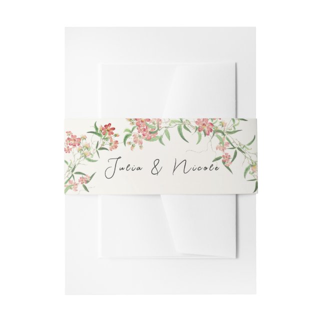 Pink Wildflower Rose Spring Garland Wedding Invitation Belly Band (Front Example)