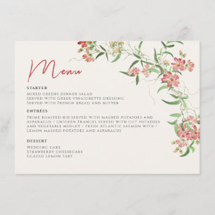 Pink Wildflower Rose Spring Garland Wedding Menu