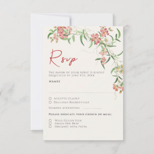 Pink Wildflower Rose Spring Garland Wedding RSVP Card