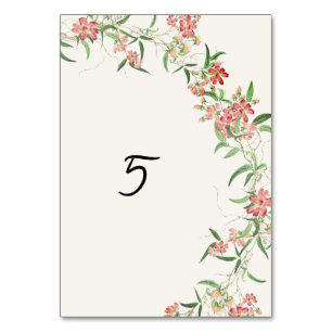 Pink Wildflower Rose Spring Garland Wedding Table Number