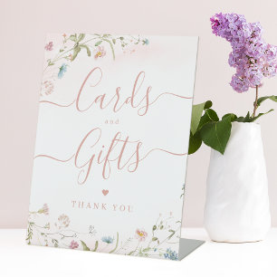 Pink Wildflower rustic Wedding Cards And Gifts Pedestal Sign