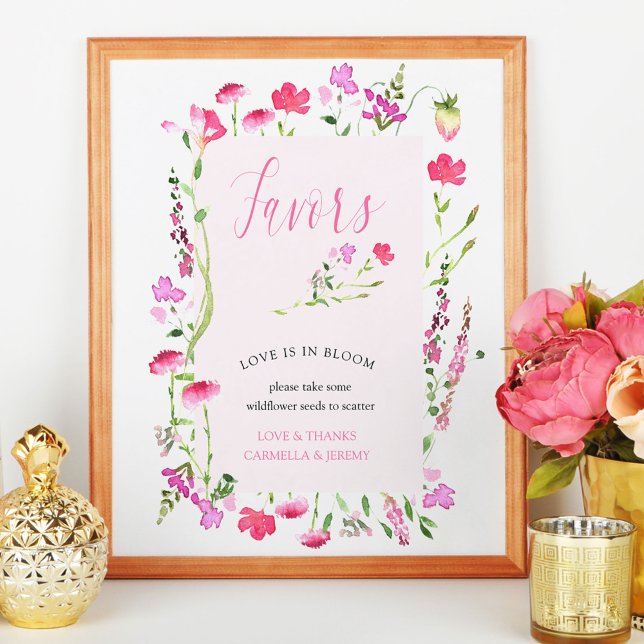 Pink Wildflower Seeds Bridal Shower Favors Sign (Favor table sign sign from my Pink Wildflower Collection. )