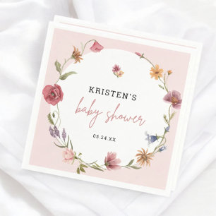 Pink Wildflower Spring Baby Shower Napkin