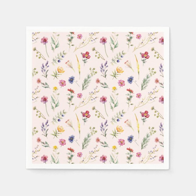 Pink Wildflower Spring Floral Napkin (Front)