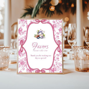 Pink Wildflower Tea bridal shower Favors Sign