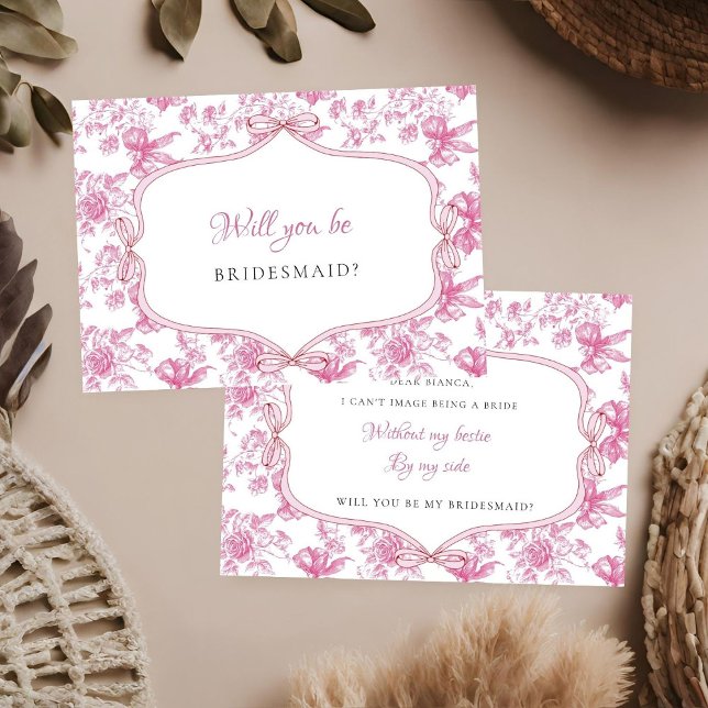 Pink Wildflower Tea Bridesmaids Proposal Card (Creator Uploaded)