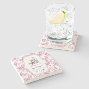 Pink Wildflower Tea Party Bridal Shower Invitation Stone Coaster