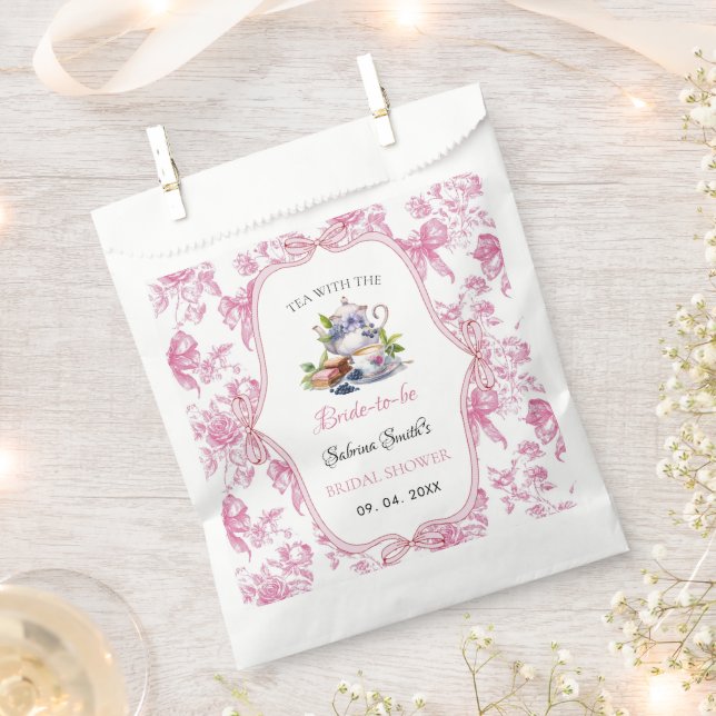 Pink Wildflower Tea Party Bridal Shower party Favour Bag (Clipped)