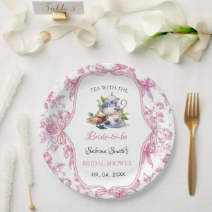 Pink Wildflower Tea Party Bridal Shower party Paper Plate