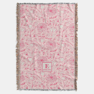 Pink Wildflower Throw Blanket monogram