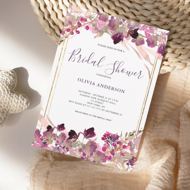 Pink Wildflower Watercolor Bridal Shower  Invitation (Creator Uploaded)