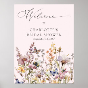 Pink Wildflower Watercolor Floral Bridal Shower Poster