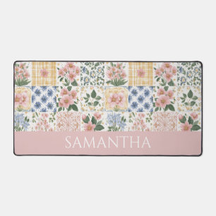 Pink Wildflower Watercolor Floral Name Desk Mat