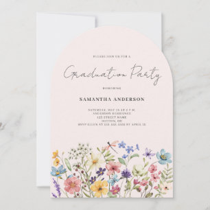 Pink Wildflower Watercolor Graduation Party Invitation