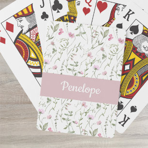 Pink Wildflower Watercolor Monogram Name Poker Car Playing Cards