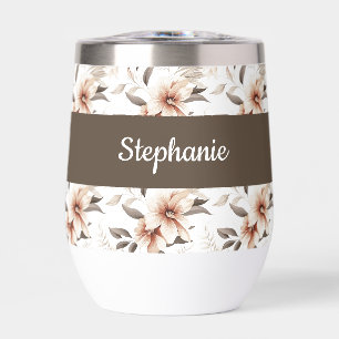 Pink Wildflower Watercolor Monogram Name Thermal