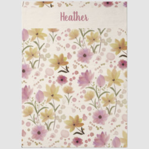 Pink Wildflower Watercolor Monogram Name Tissue Paper