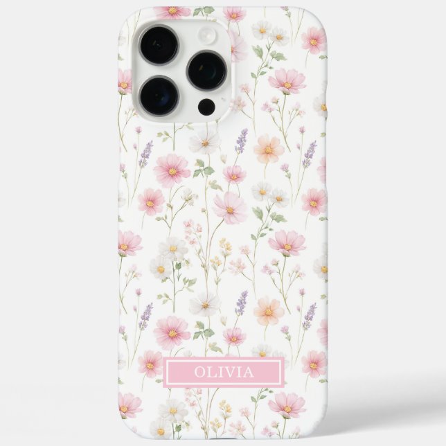 Pink Wildflower Watercolor Monogrammed Case-Mate iPhone Case (Back)