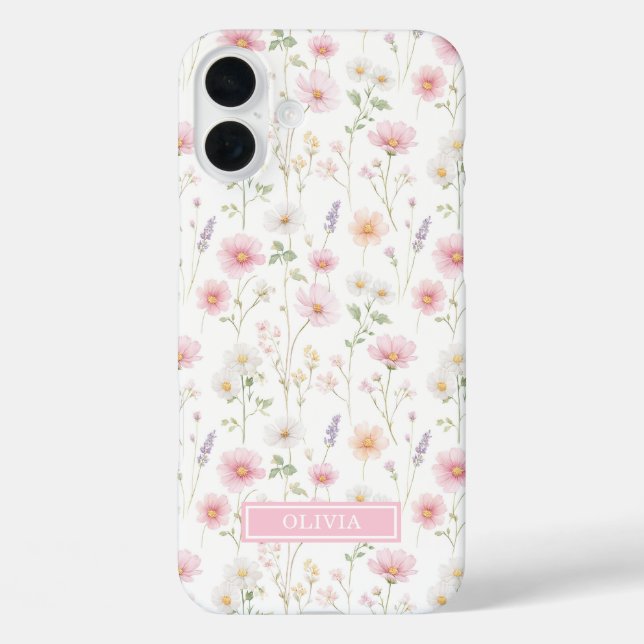 Pink Wildflower Watercolor Monogrammed Case-Mate iPhone Case (Back)