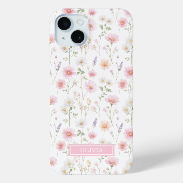 Pink Wildflower Watercolor Monogrammed Case-Mate iPhone Case (Back)