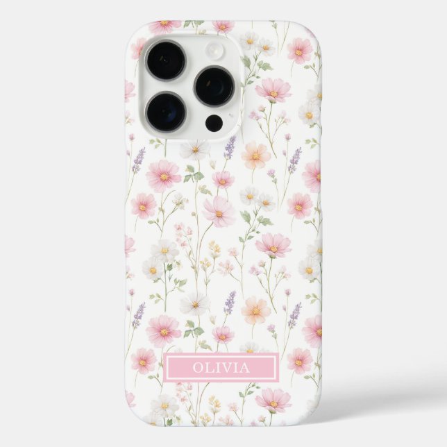 Pink Wildflower Watercolor Monogrammed Case-Mate iPhone Case (Back)