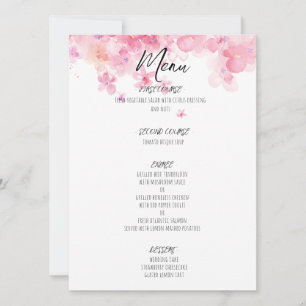 Pink wildflower watercolor  rustic wedding menu