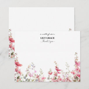 Pink Wildflower Watercolor Stationery Thank You Card