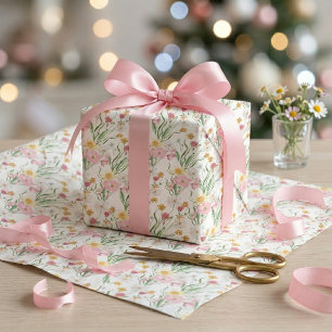 Pink Wildflower Watercolor Wrapping Paper