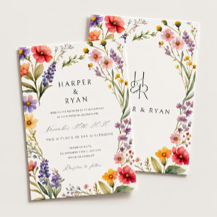 Pink Wildflower Wedding Invitation Suite,Garden We