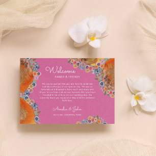 Pink Wildflower Wedding Welcome Gift Bag Basket Place Card